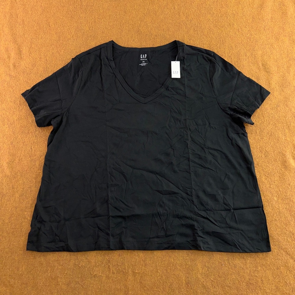 Gap Women XXL Black Organic Cotton V-Neck Vintage Tee Short Sleeve T-Shirt NWT